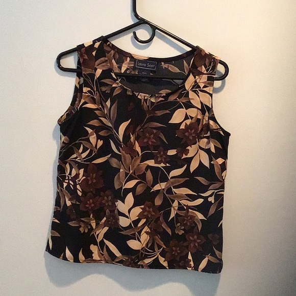 Laura Scott Small Brown Floral Print Tank Top - Picture 1 of 2